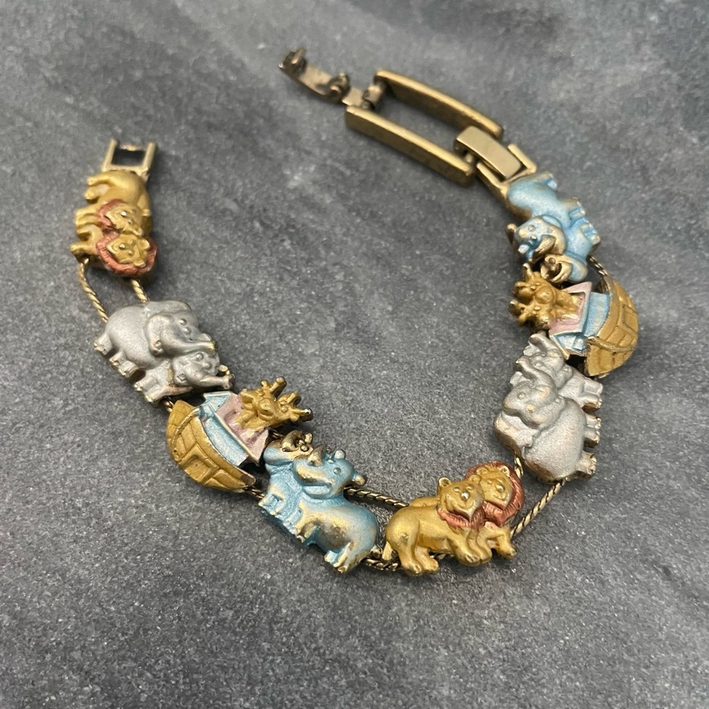 Vintage Noah’s Ark Slide Enamel Charm Gold Bracelet